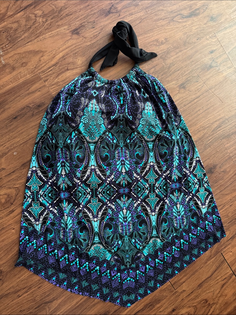 Aqua Green Halter Skirt in Teal, Purple & Black